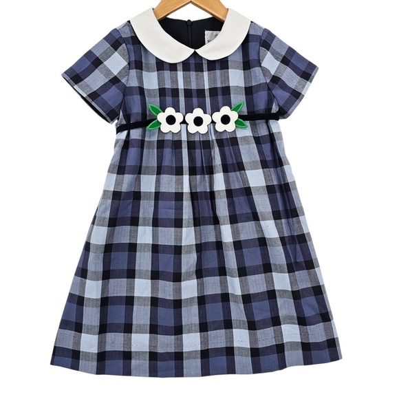 Florene Eiseman Girls 4T Blue Plaid Flowers Dress - Picture 1 of 7